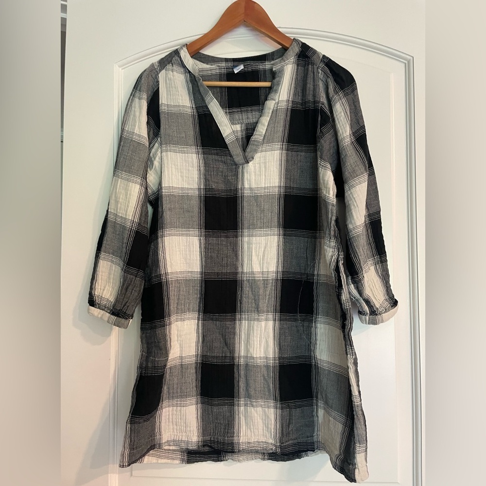 Old Navy Black and White Plaid Mini Swing Cotton Dress